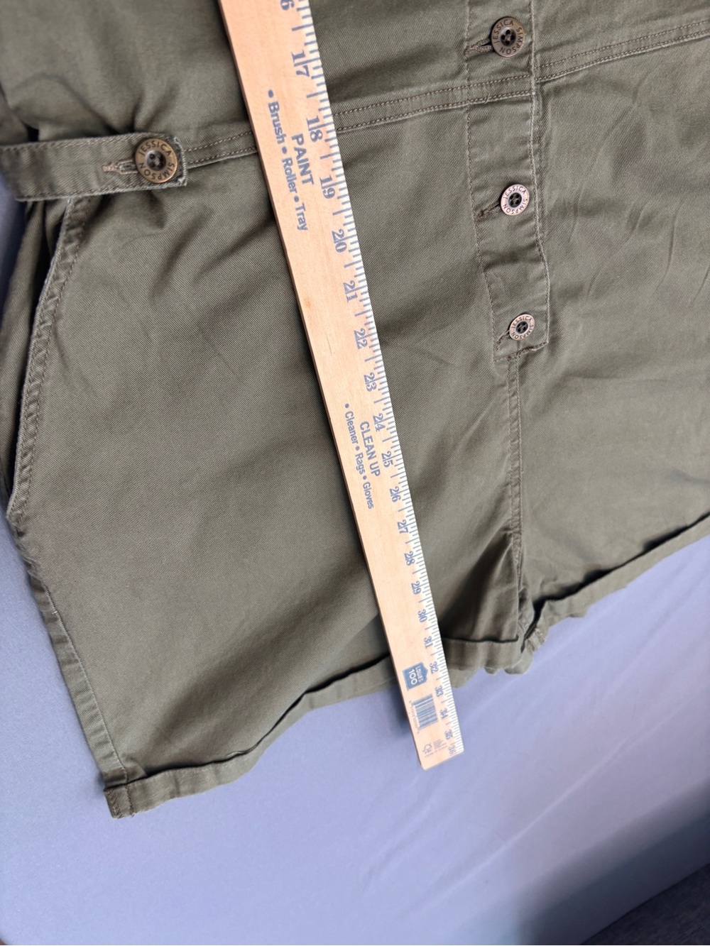Jessica Simpson Olive Utility Romper XL Button Front Short Sleeve Stretch - Picture 5 of 8